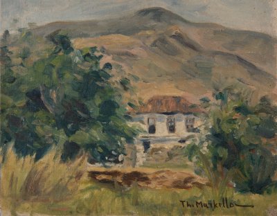 From Kavala – Near the Barracks — Oil painting, Fiberboard, 14.00×22.00cm — Theodoros Markellos